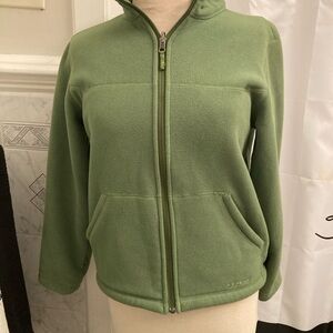 L.L.Bean unisex thick pile green fleece Spring youth Large (14-16)full zipper !